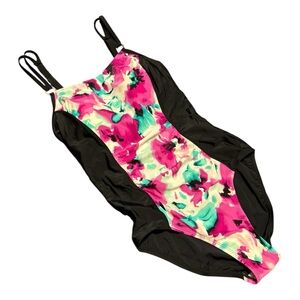 Plus Size Swimsuit 14 Black Pink White Floral Krista One Piece Full Coverage Fun